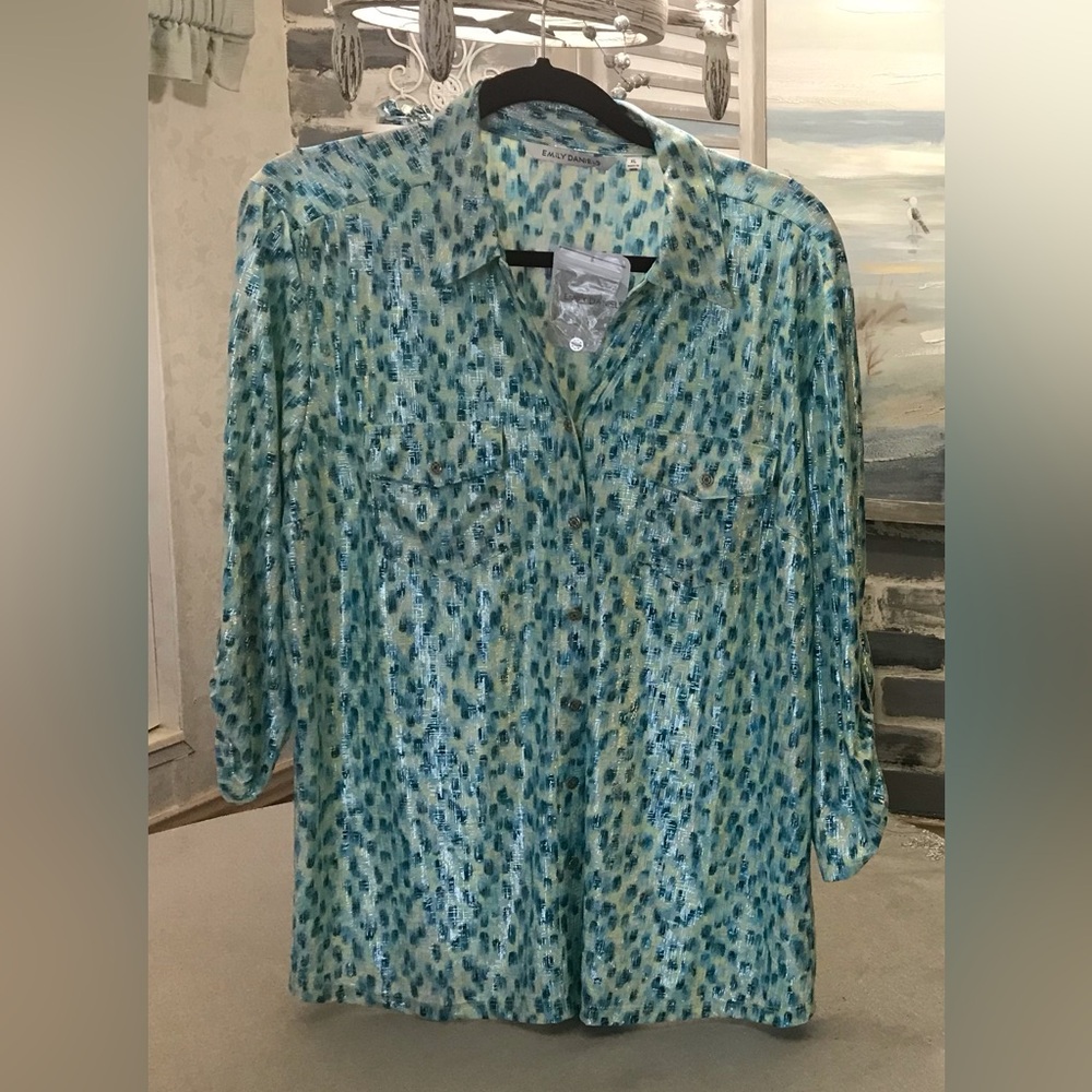 Shimmery Blue Green Tropical Top